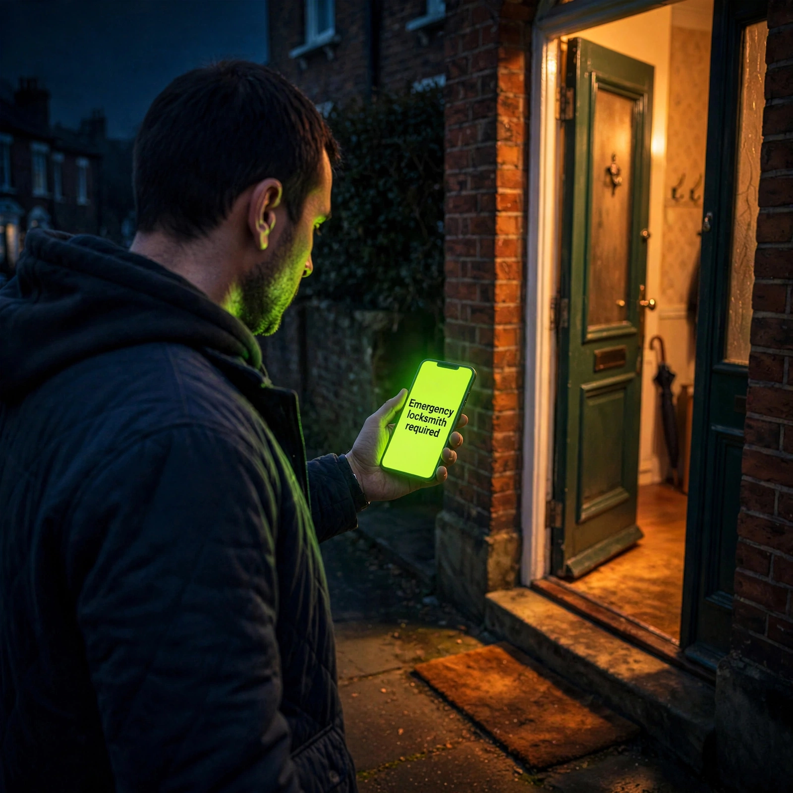 Locksmith fitting a high-security lock on a front door on a UK residential property